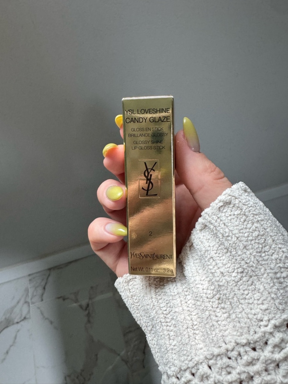 YSL Loveshine Candy Glaze Lip Gloss Stick in 02 Healthy Glow Plumper